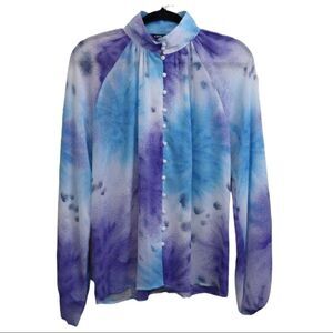Shein Lightweight Tie Dye High Neck Button Down Blouse [size small]